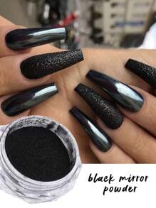 FULL BEAUTY 2 盒黑棕色镜面效果指甲粉金属镀铬指甲设计金属指甲彩绘颜料摩擦闪光粉装饰 DIY 指甲饰品指甲宝石指甲用品 - 彩色 - 查看 2