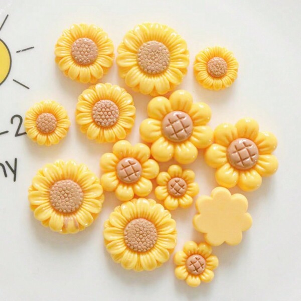 10 piezas Flores en miniatura de simulación aleatoria y linda de margarita y girasol de resina poliuretano para DIY, como encantos, decoración o hacer joyería, para San Valentín