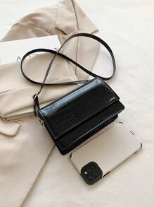 時尚簡約的迷你磁性純色女士肩袋 - 黑色 - 查看 6