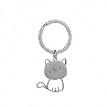 1pair Unisex Stainless Steel Fish Bone And Cat Design Keychain For Couples, Friends - Silver - View 3