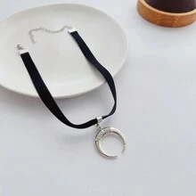 1個時尚朋克哥特風格新月形吊墜短絨面頸帶鍊,適合女士日常穿著 - 黑色 - 查看 5