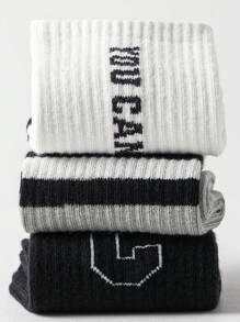 5双装儿童字母条纹中筒袜，百搭，男女童皆宜，春秋季，尺码1-2岁、2-3岁、3-8岁、8-12岁