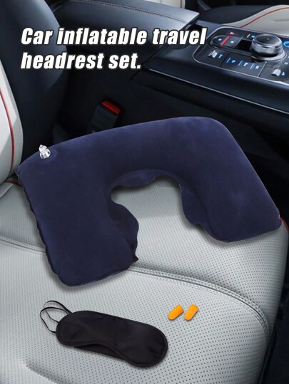 1 Stück Aufblasbares Reisekissen & 1 Stück Augenbinde & 2 Stücke Ohrstöpsel