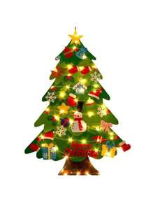 1 Set DIY Felt Christmas Tree With 5m LED String Lights, Christmas Home Decor, 2024 New Year Christmas Ornament, Santa Claus Christmas Gift - Green - View 4