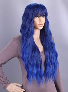 Peluca Con Cabello Largo Y Rizado Con Flequillo, Ondas Pequeñas, Disponible En Múltiples Colores - Azul - Ver 2