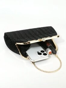 SIIZA 金属装饰手柄手拿包，优雅时尚闪亮手拿包/手提包/单肩包，适合晚宴/派对/旅行 - 黑色 - 查看 9