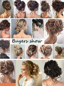 亂糟糟的麻花頭假髮,彎曲的上托髮型加長版彈性發帶,捲曲髮型鬆緊帶,供女性使用(混搭的啡色金色) - 彩色 - 查看 6