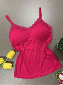 Blusa Regata Feminina com Bojo Detalhe em renda e Alças Reguláveis - Pink - Visão 2
