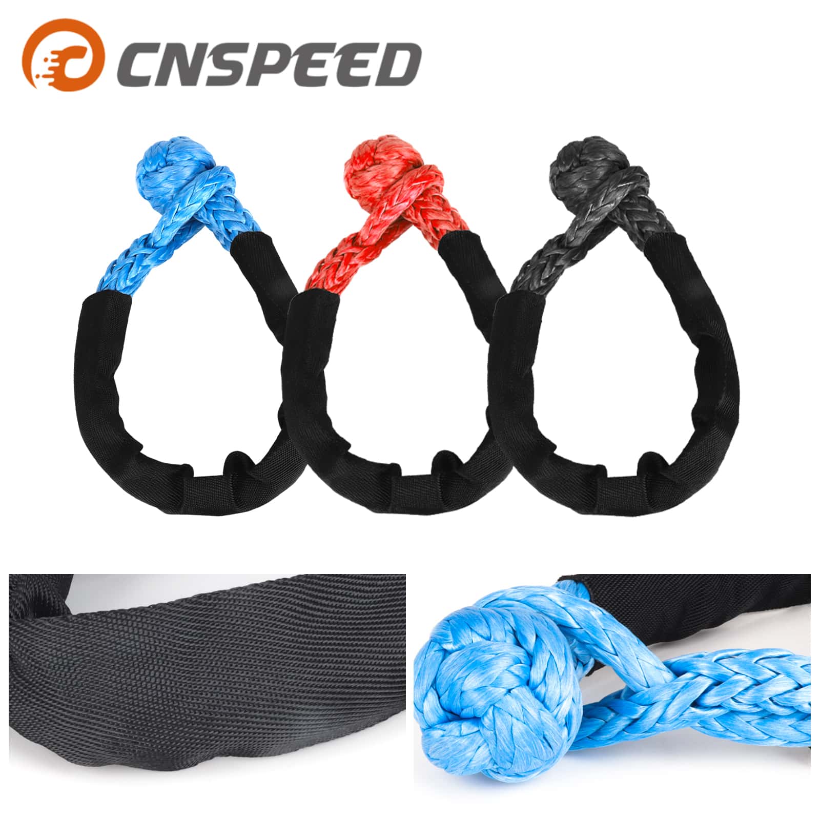 Anti-break Synthetic Soft Shackle Heavy Duty Off-road Recovery Strap With Protective Sleeve - Black - View 1