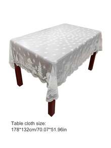 1pc Christmas Snowflake Tablecloth, Lace Reindeer Pattern Table Cover For Party Decoration, White Rectangular - one-size - View 3