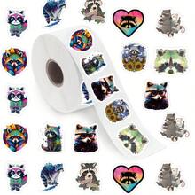 500pcs/roll Cute Cartoon Raccoon Stickers, 1 Inch Label Sticker Roll With 10 Patterns For Scrapbooking Self-adhesive Sealing Stationery Card Envelope - Multicolor - View 1