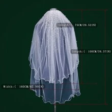 优雅腮红仿珍珠新娘面纱 2 层婚礼面纱 带肘长波浪铅笔边 新娘柔软婚礼配饰