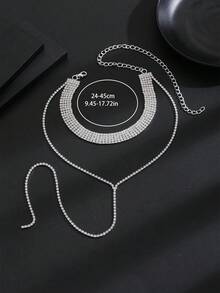 1個沙烏地阿拉伯風格閃亮鑽石裝飾銅質流蘇項鍊,適用於婚禮、派對和跳舞,女士 - 銀色 - 查看 5