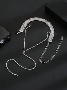 1個沙烏地阿拉伯風格閃亮鑽石裝飾銅質流蘇項鍊,適用於婚禮、派對和跳舞,女士 - 銀色 - 查看 4