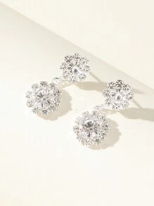 Sweet & Fashionable Flower Shape Jewelry Set, Luxury Bride Wedding Party Accessories Shiny Rhinestone Choker Necklace & One Pair Of Earrings & One Necklace Valentines,Mom,Mother,Mother's Day,Gift