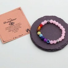 1pc Evil Eye Bracelet,Natural Stone Chakra Beaded Bracelet Protection Amulet Bracelet For Daughter - Pink - View 2