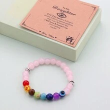 1pc Evil Eye Bracelet,Natural Stone Chakra Beaded Bracelet Protection Amulet Bracelet For Daughter - Pink - View 5