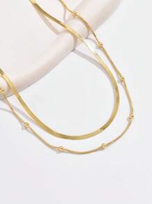 1pc European And American Minimalist Double Layer Snake Bone Chain Clavicle Chain Suitable For Daily Wear - Yellow Gold - View 4