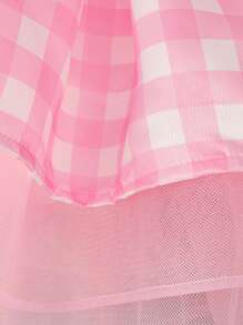 Young Girl Satin Tulle Puff Skirt With Bow, Cute & Dress Suitable For Birthday Party, Excluding Headband - Pink - View 8
