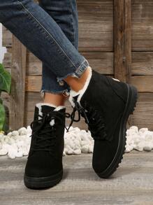 Bottes De Neige Courtes Noires À Lacets Pour Femmes En Hiver Avec Doublure Pour La Chaleur Et La Résistance Au Glissement