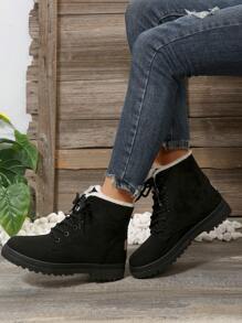 Bottes De Neige Courtes Noires À Lacets Pour Femmes En Hiver Avec Doublure Pour La Chaleur Et La Résistance Au Glissement