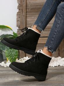 Bottes De Neige Courtes Noires À Lacets Pour Femmes En Hiver Avec Doublure Pour La Chaleur Et La Résistance Au Glissement