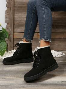 Bottes De Neige Courtes Noires À Lacets Pour Femmes En Hiver Avec Doublure Pour La Chaleur Et La Résistance Au Glissement