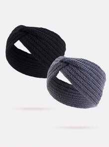 2入組女性多色鉤編頭帶,手工織製的針織頭套,保暖耳罩發箍 - 彩色 - 查看 2