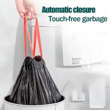 5pcs/set 5 Rolls Thicken Drawstring Garbage Bags For Kitchen, Portable Design For Easy Closure - Black - View 3