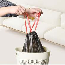 5pcs/set 5 Rolls Thicken Drawstring Garbage Bags For Kitchen, Portable Design For Easy Closure - Black - View 1