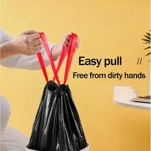 5pcs/set 5 Rolls Thicken Drawstring Garbage Bags For Kitchen, Portable Design For Easy Closure - Black - View 6