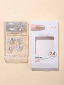 24pcs/set Coffin Shape Sequins + Big Rhinestones + Pearl Nail Art Slice, With 1 Nail File, 1 Jelly Gel Slice - Silver - View 8