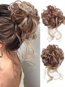 亂糟糟的麻花頭假髮,彎曲的上托髮型加長版彈性發帶,捲曲髮型鬆緊帶,供女性使用(混搭的啡色金色) - 彩色 - 查看 1