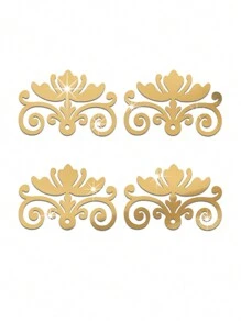 4pcs/set Self-adhesive Gold Mirror Surface 3d Flower Pattern Acrylic Sticker, For Furniture Cabinet, Living Room Wall Decor - Gold - View 6