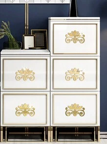 4pcs/set Self-adhesive Gold Mirror Surface 3d Flower Pattern Acrylic Sticker, For Furniture Cabinet, Living Room Wall Decor - Gold - View 1