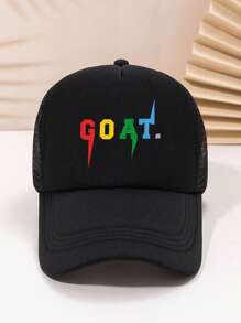 1pc Men's Casual Baseball Cap With Goat Lettering Print, Adjustable Size Trucker Hat For Sun Protection Street - Black - View 2