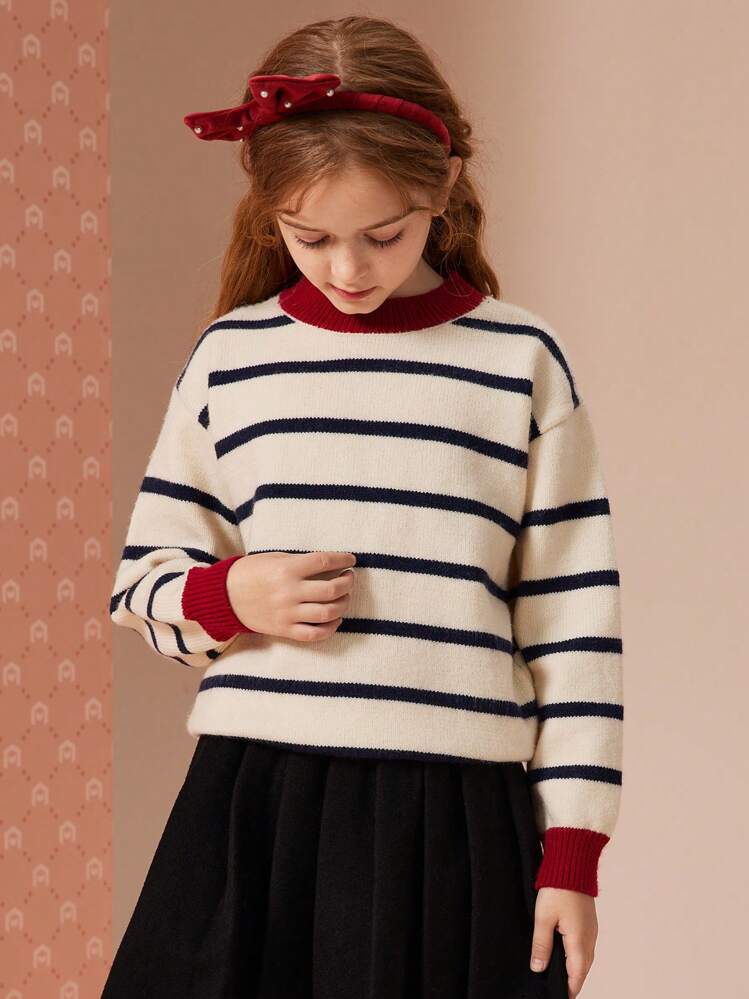 בנות 10-13 מסוגנן קז'ואל פסים מחולק לצבעים סוודר סרוג , לעבות חם סוודר ל סתיו - ריבוי צבעים - ראה 7