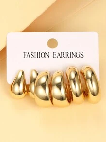 6入組/套時尚別緻粗耳墜套裝,合適的適用於派對,約會,禮物和日常穿著 - 金黃色 - 查看 4