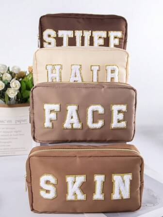 4Pcs/Set Towel & Pu Waterproof Letter Embroidery Cosmetic Bag (Random Color), Makeup Bag Makeup Pouch Skincare Bag Toiletry Bag Packing Cubes, Cruise Essentials Dorm Essentials, Wedding Bridesmaid Gifts, Mom Gifts, Birthday Gifts, Gifts For Friends And Teachers, Home Decor, Bathroom Living Room Bed Make Up Organizer, Nail Polish Organizer Makeup Travel Toiletry Organizer Essentials Gifts Storage Zipper Accessories Nail Bag, Makeup Bag, Desk Organiser, Makeup Cases, Small Makeup Bag, Cosmetic Bag, Large Capacity, Large Makeup Bag,Christmas Gifts,Pouch,Travel,Gifts For Women Travel Essential,Pouch,Clutch / Small Handbag, Makeup Organizer,Makeup Organize,Pouch,Brush Holder,Mini Pouch,Large Capacity Pouch,Gifts For Women,Christmas Gifts,Gift Ideas For Women