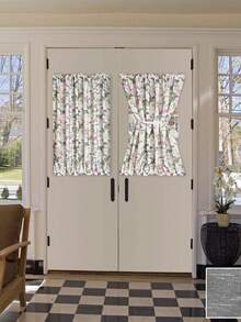 1入組印花粉色花朵設計半遮光廚房門簾,適用於客廳、隔斷、隱私保護和家居裝飾 - 印花款 - 查看 8