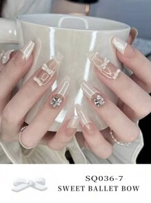 10pcs White Ribbon Bow Nail Art Decorations DIY Nail Charms Nail Gems Nail Supplies - White - View 2