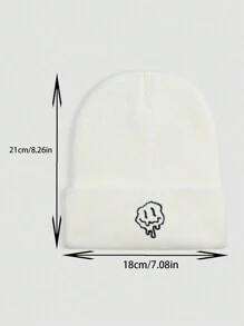 1pc Men's Knitted Hat With Embroidered Cartoon Expression, Suitable For Daily Wear Street Halloween Skull Skeleton Beanie Fall Outfit - White - View 4