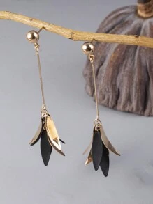 1 Pair Fashionable High-End Elegant Colorful Petal Leaf Tassel Drop Earrings For Women, Suitable For Sweet, Spring, Summer, Beach, Holiday Gift In Pink, Green, Black, Orange, Wine Red, Purple, Red, Mustard