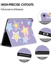 Funda con estrellas compatible con iPad de 9.a/8.a/7.a generación, con función de activación/suspensión automática - Multicolor - Ver 3