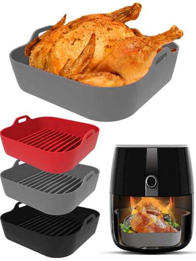 1pc Silicone Air Fryer And Baking Pan With Multiple Uses, Suitable For Baking And Grilling Various Foods Like Egg Tarts, Chicken Wings, Pizza, Fries, And Steak, Made Of Food-grade Materials