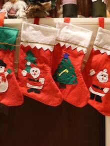 1隨機顏色聖誕襪,白色帶金邊,發光板,禮品袋,綠色帶金線,聖誕裝飾品,家庭聚會,節日,糖果和禮物襪 - 彩色 - 查看 4