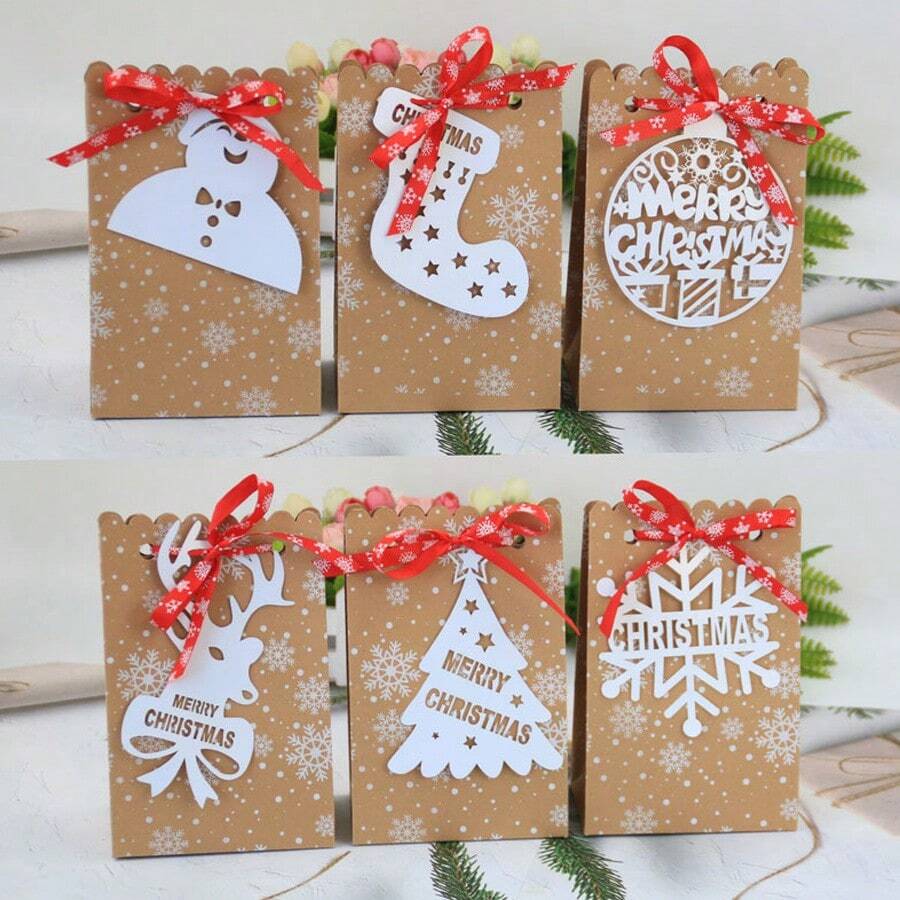 6入組隨機聖誕風格糖果盒和牛皮紙雪花包 - 彩色 - 查看 1
