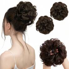 2PCS Synthetic Hair Bun Extensions Messy Curly Elastic Scrunchies Hairpieces Synthetic Chignon Donut Updo Hair Pieces for Women - Brown - View 2