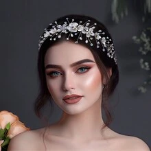 1入組多彩寶石和鑽石和合金花晶髻,適用於婚紗