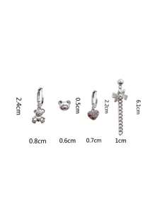 DareSee 4pcs Cool-Toned Alloy Heart Shaped Stud Earrings Set Music-Fest Y2K-Fest Back To School